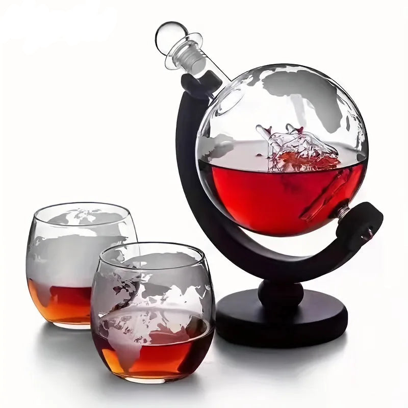 Decantador Cristal Globo 900ml com Suporte em Madeira
