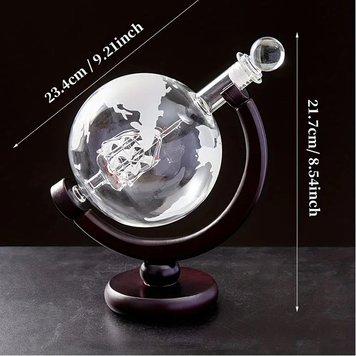 Conjunto de decantador de globo criativo 900ml, com jarra sem chumbo, suporte de madeira requintado e 2 copos, decantador de uísque, presente de grau globo