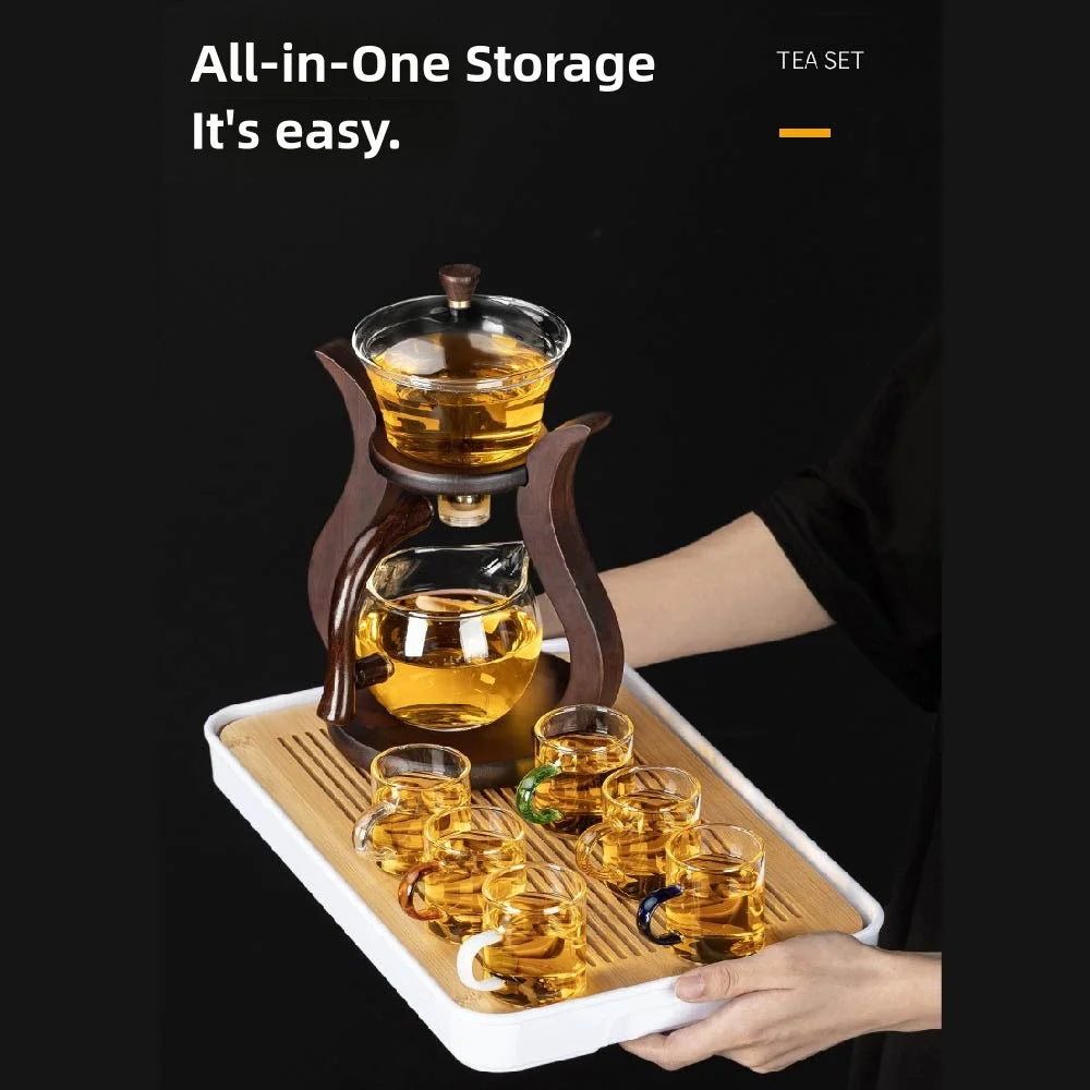 Bule de gotejamento preguiçoso Kung Fu, conjunto de bule de vidro semiautomático de fluxo magnético, conjunto de chá resistente ao calor, presente